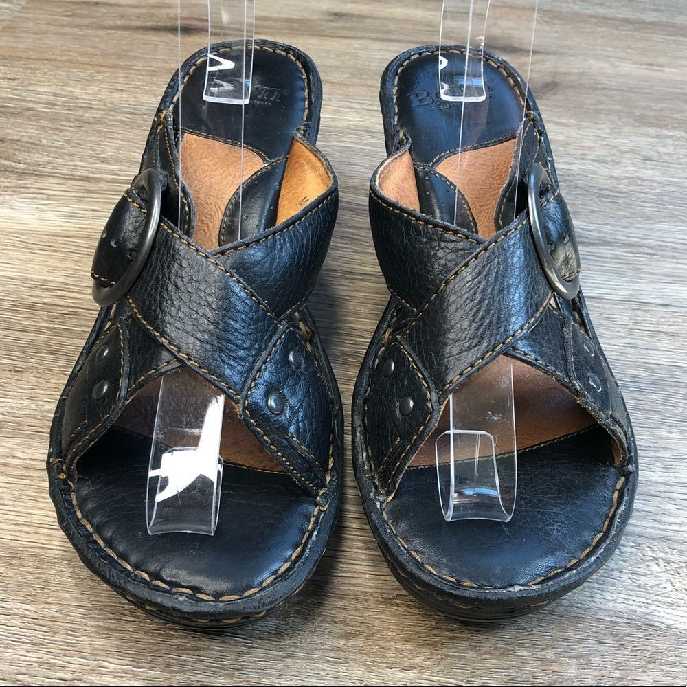 BORN Buckle Criss Cross Strap Heeled Clog sz 7